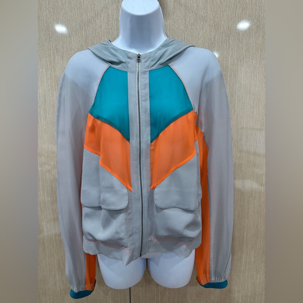 NWT BCBGMAXAZRIA RUNWAY “Soho” Colorblock Zip Jacket 100% Silk Size M